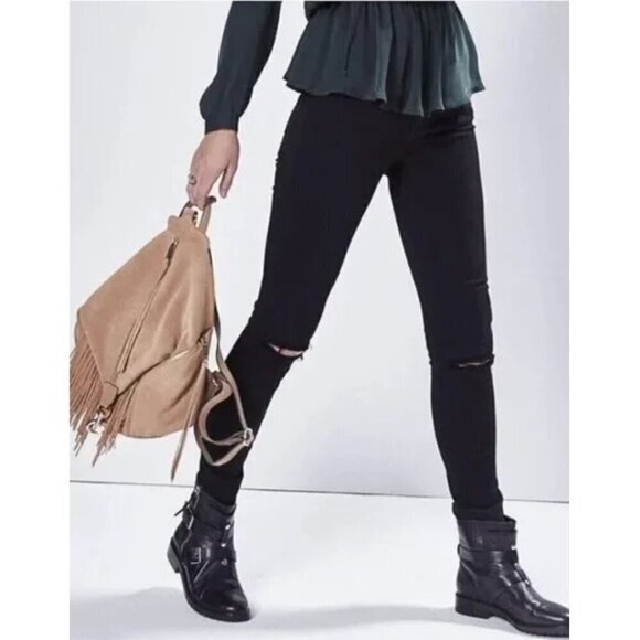 Rebecca Minkoff Size 27 Thompson Distressed Black Mid Rise Skinny Jeans - Picture 1 of 14